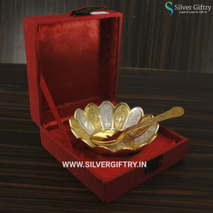 German Silver Gold 4" Bowl Set Lotus Shape | Silver Giftry | SGT20K240