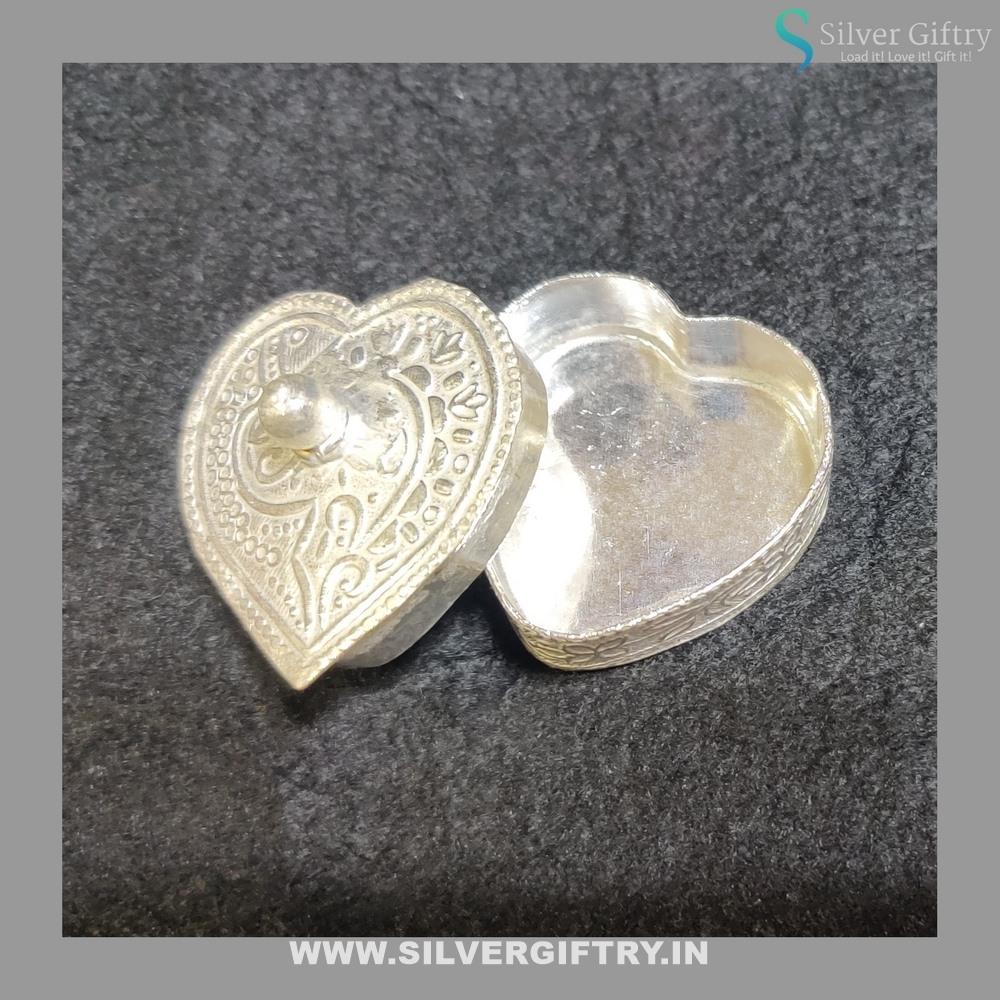 German Silver Heart Shape Kumkum Dabbi | Silver Giftry | SGT20K245