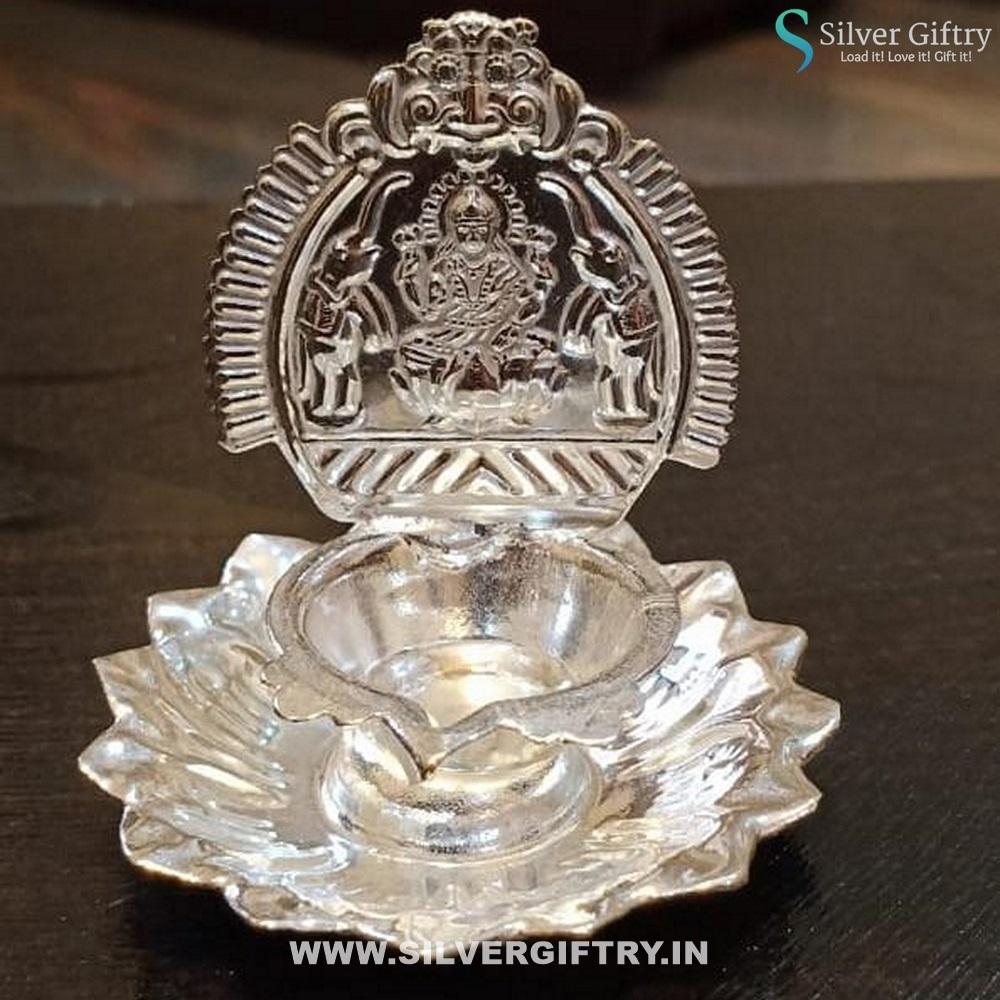 German Silver Kamal Kamakshi Deepa With 3" Plate | Silver Giftry | SGT20K250