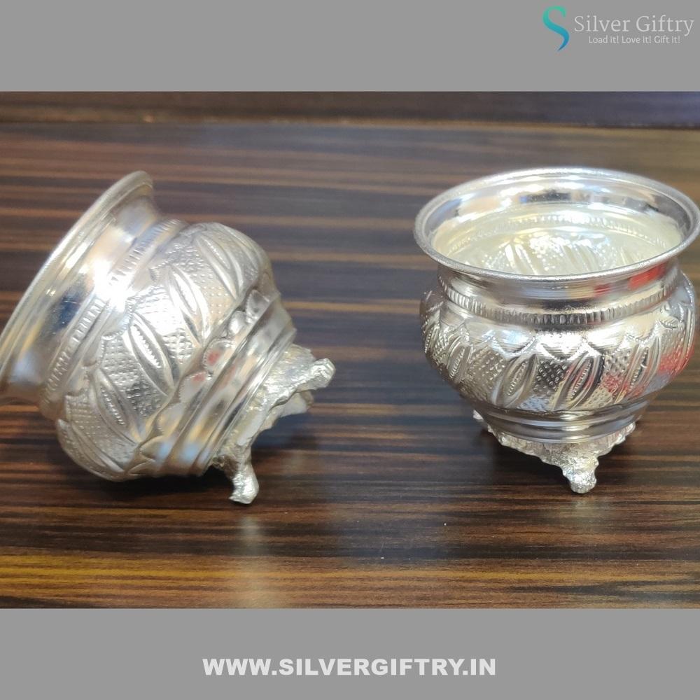 German Silver Kumkum Bowl Pair 3" | Silver Giftry | SGT20K254