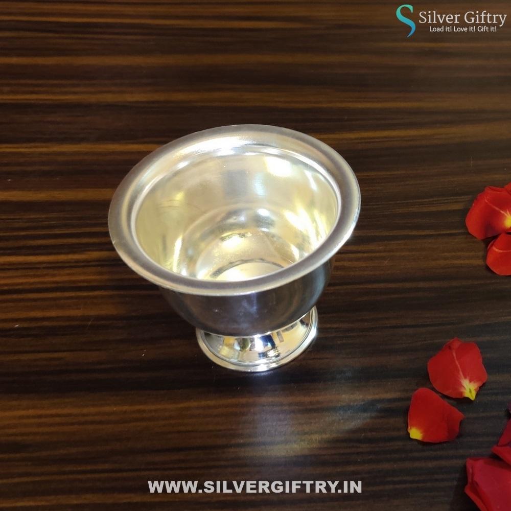 German Silver Kumkum Medium Size Bowl With Stand | Silver Giftry | SGT20K259