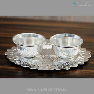 German Silver Kumkum Platter 2 Cups | Silver Giftry | SGT20K260