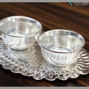 German Silver Kumkum Platter 2 Cups | Silver Giftry | SGT20K260