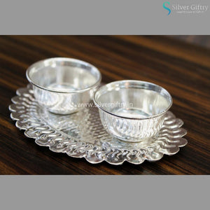 German Silver Kumkum Platter 2 Cups | Silver Giftry | SGT20K260