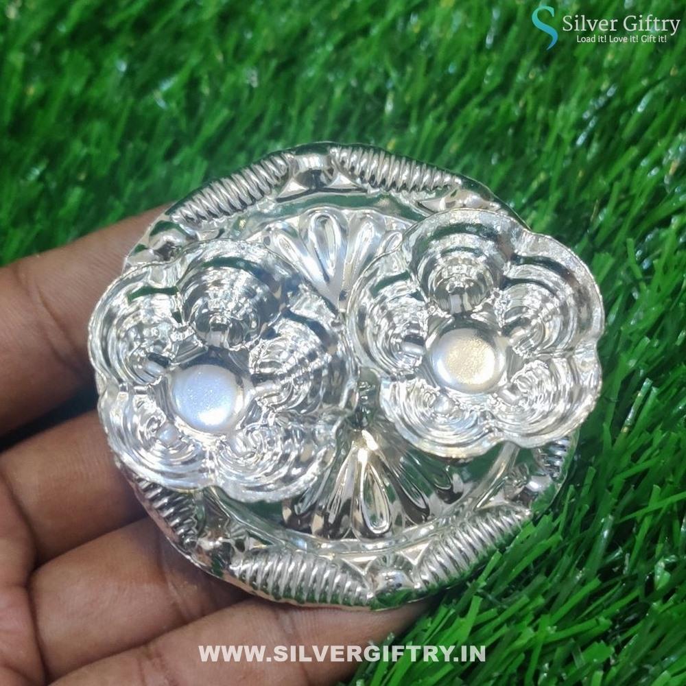 German Silver Kumkum Platter 3" | Silver Giftry | SGT20K263