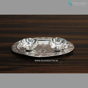 German Silver Kumkum Platter Oval Shape | Silver Giftry | SGT20K264