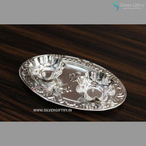 German Silver Kumkum Platter Oval Shape | Silver Giftry | SGT20K264