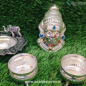 German Silver Lakshmi Face lakshmi Diya kumkum Bowls | Silver Giftry | SGT20K267