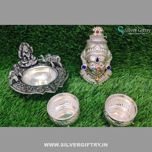 German Silver Lakshmi Face lakshmi Diya kumkum Bowls | Silver Giftry | SGT20K267