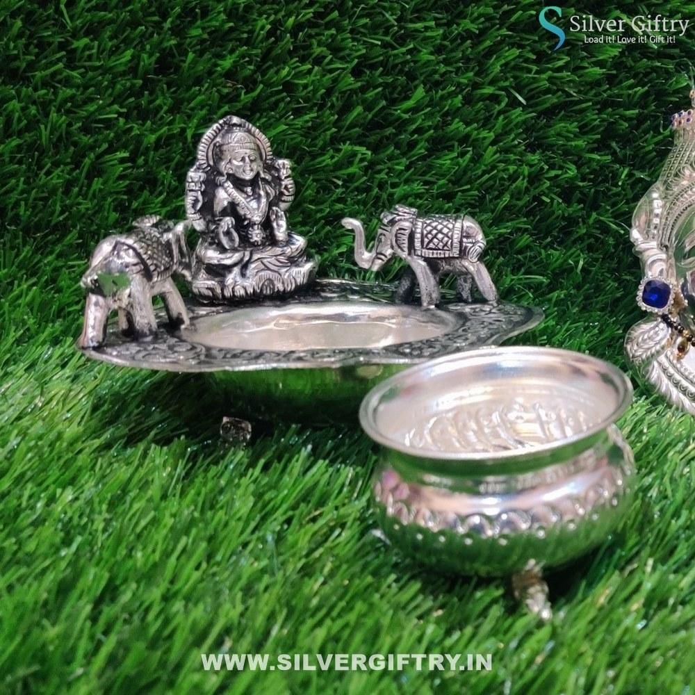 German Silver Lakshmi Face lakshmi Diya kumkum Bowls | Silver Giftry | SGT20K267