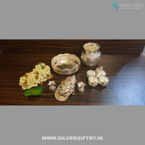 German Silver Lakshmi Face With 6" Kalsha | Silver Giftry | SGT20K268