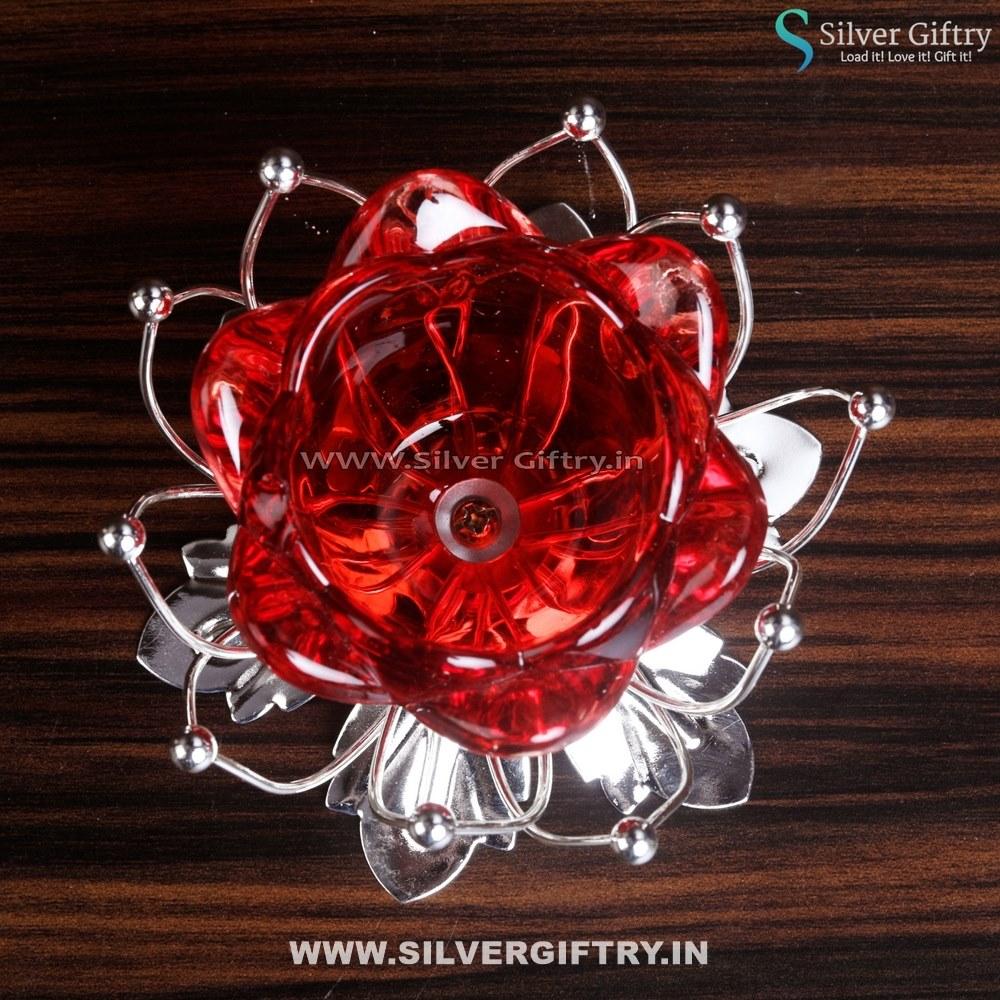 German Silver Lotus Candle Stand Mixed Colours | Silver Giftry | SGT20K273