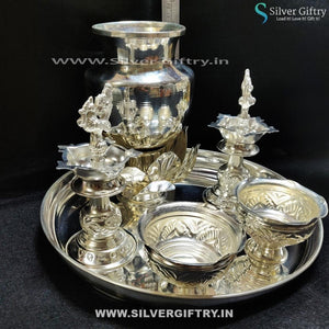 German Silver Lotus plate 6" Deepam Bowls 5" Kalsha | Silver Giftry | SGT20K274