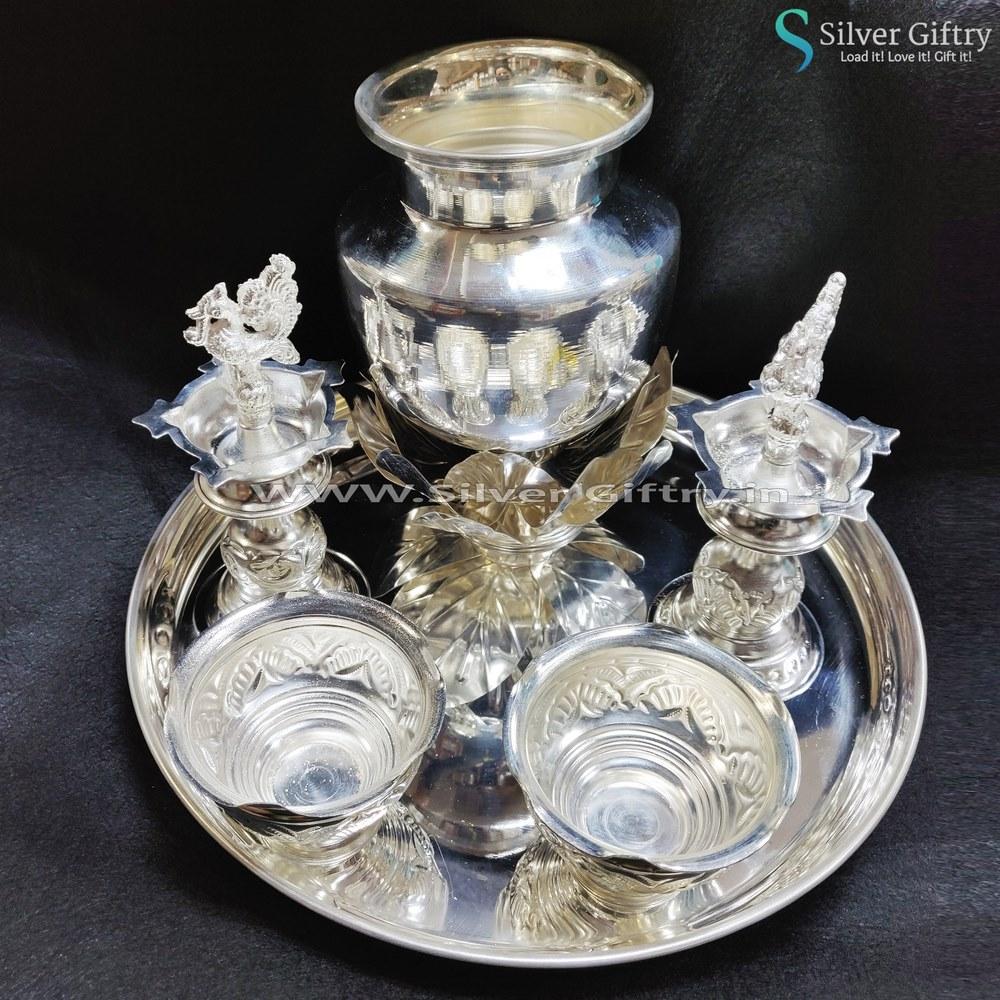 German Silver Lotus plate 6" Deepam Bowls 5" Kalsha | Silver Giftry | SGT20K274