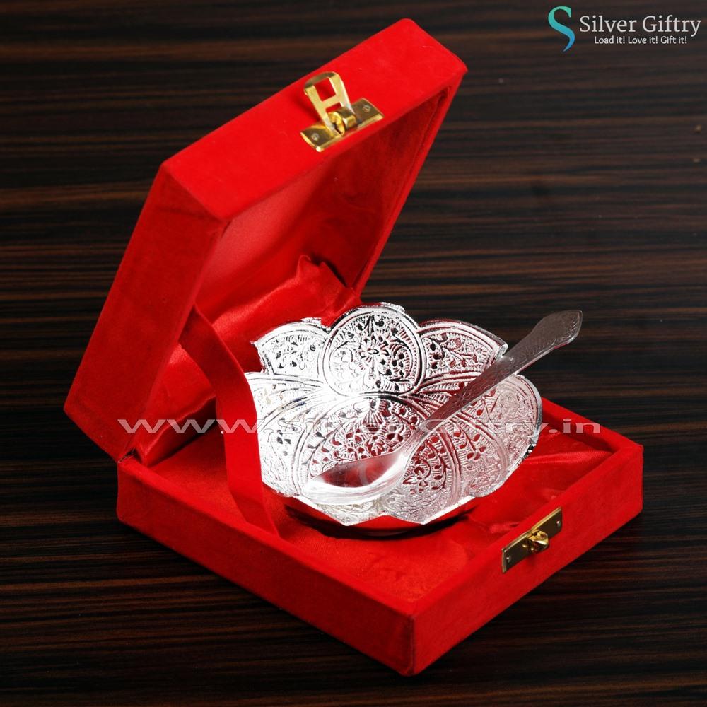 German Silver Lotus Shape Bowl With Box Silver Colour | Silver Giftry | SGT20K277