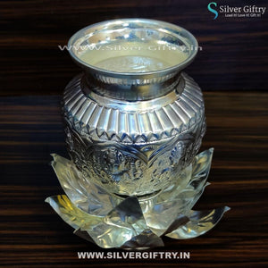 German Silver Lotus Stand With 4" Astalakshmi Kalsha | Silver Giftry | SGT20K279