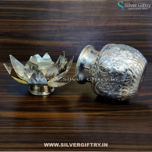 German Silver Lotus Stand With 4" Astalakshmi Kalsha | Silver Giftry | SGT20K279