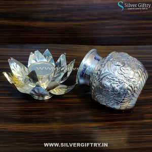 German Silver Lotus Stand With 4" Astalakshmi Kalsha | Silver Giftry | SGT20K279
