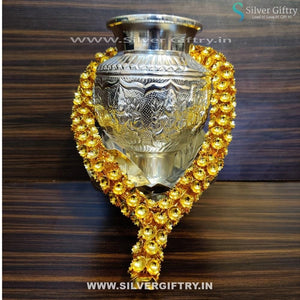 German Silver Lotus Stand With 4" Astalakshmi Kalsha and 12" Mala | Silver Giftry | SGT20K280