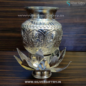 German Silver Lotus Stand With 5" Astalakshmi Kalsha | Silver Giftry | SGT20K281