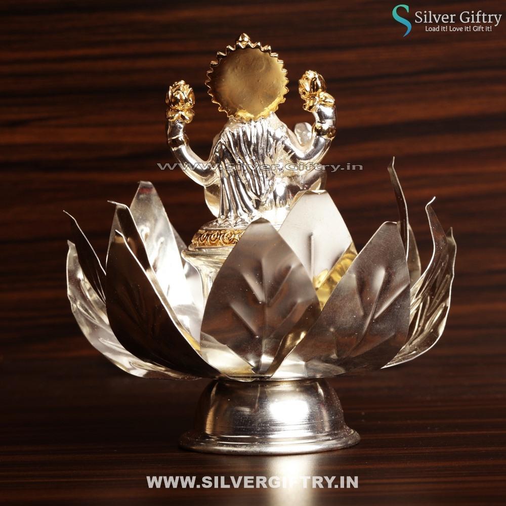 German Silver Lotus Stand with Lakshmi Idol | Silver Giftry | SGT20K282