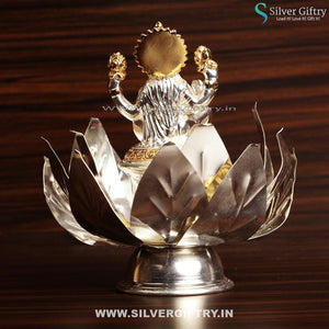 German Silver Lotus Stand with Lakshmi Idol | Silver Giftry | SGT20K282