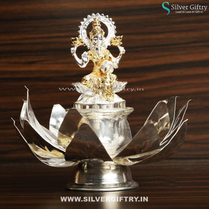 German Silver Lotus Stand with Lakshmi Idol | Silver Giftry | SGT20K282