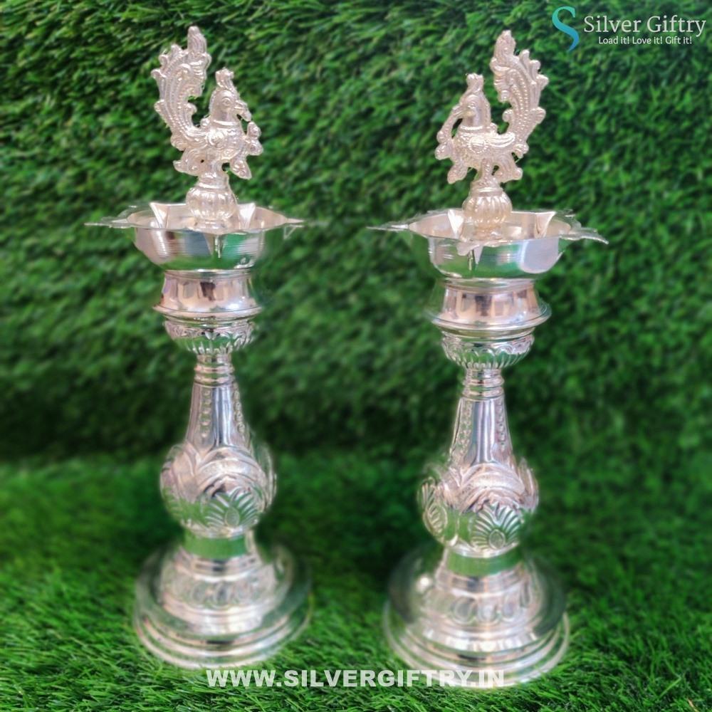 German Silver Nakas Deepam 12" Pair | Silver Giftry | SGT20K285