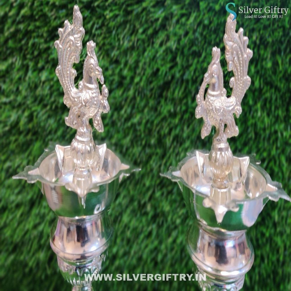 German Silver Nakas Deepam 14" Pair | Silver Giftry | SGT20K286