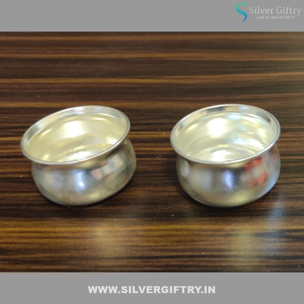 German Silver Plain Kumkum Bowls Pair 2" | Silver Giftry | SGT20K299