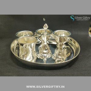 German Silver Pooja Thali 10" Set | Silver Giftry | SGT20K308