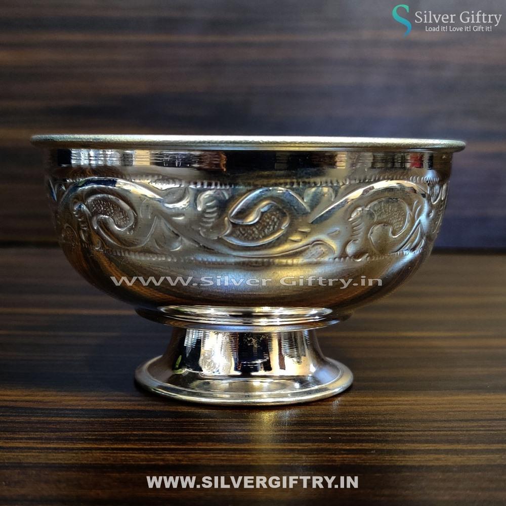 German Silver Prasadam Bowl With Stand Small | Silver Giftry | SGT20K312