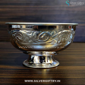German Silver Prasadam Bowl With Stand Small | Silver Giftry | SGT20K312