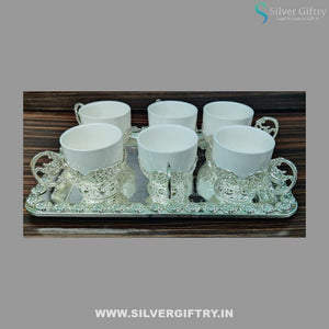 German Silver Tray With German Silver Teaset Of 6 Glasses Combo (Silver) | Silver Giftry | SGT20K321