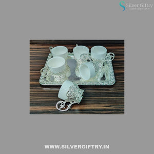 German Silver Tray With German Silver Teaset Of 6 Glasses Combo (Silver) | Silver Giftry | SGT20K321