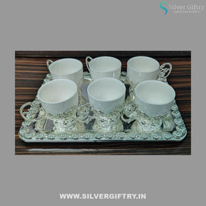 German Silver Tray With German Silver Teaset Of 6 Glasses Combo (Silver) | Silver Giftry | SGT20K321