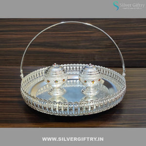 Imported 10" Plate German Silver Meenakri Dabbi | Silver Giftry | SGT20K349