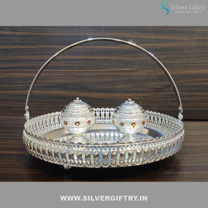 Imported 10" Plate German Silver Meenakri Dabbi | Silver Giftry | SGT20K349