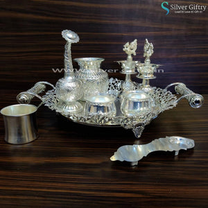 Imported 12" Tray With German Silver Pooja Thali | Silver Giftry | SGT20K356