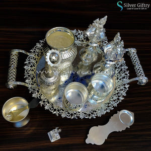 Imported 12" Tray With German Silver Pooja Thali | Silver Giftry | SGT20K356