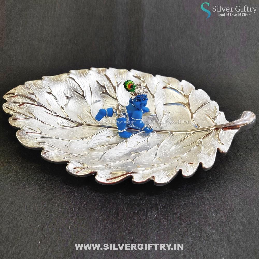 Imported 9" Plate pure Silver Baby Krishna | Silver Giftry | SGT20K359