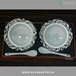 Imported German Silver 5" Bowl With Spoons | Silver Giftry | SGT20K368