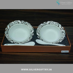 Imported German Silver 5" Bowl With Spoons | Silver Giftry | SGT20K368