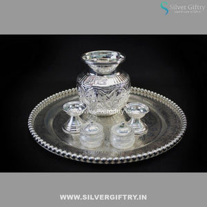 Imported German Silver Pearl Tray With Pooja Thali | Silver Giftry | SGT20K373
