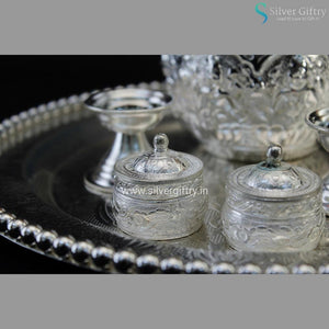 Imported German Silver Pearl Tray With Pooja Thali | Silver Giftry | SGT20K373
