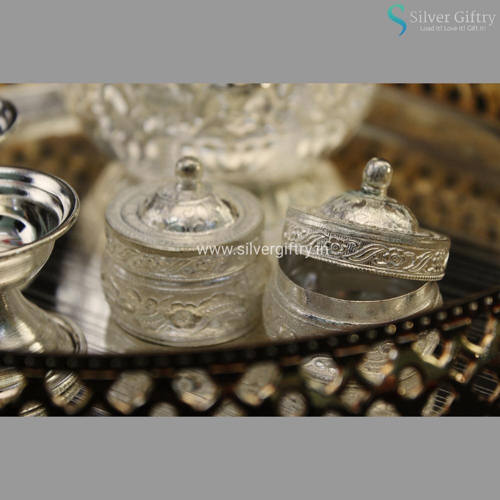 Imported German Silver Tray With Pooja Thali | Silver Giftry | SGT20K375