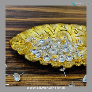 Imported Leaf Tray With German Silver 108 Flowers | Silver Giftry | SGT20K380