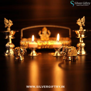 Imported Plate 3.5 Ganesha Idol 2" Elephants 6.5 German Silver Deepam 2" Deepam | Silver Giftry | SGT20K381