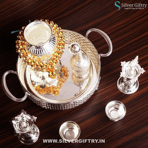 Imported Plate Mala Diya Pair Kalsha And Stand Bowls Paneer Dispenser | Silver Giftry | SGT20K384