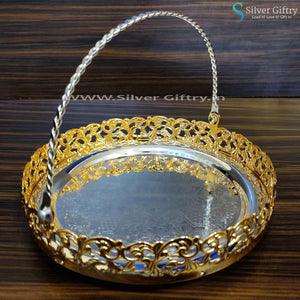Imported Round Plate With Handle | Silver Giftry | SGT20K386